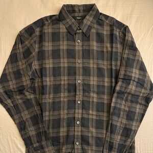Theory Phoenix Shirt in Plaid Cotton (Camel Check)